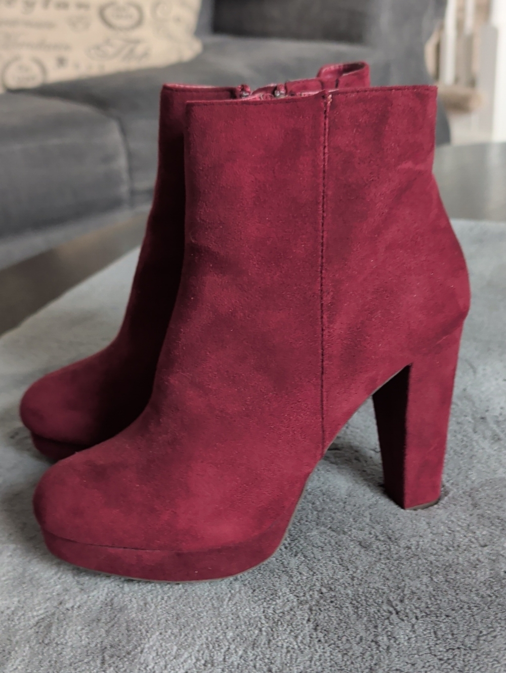 BAMBOO Burgundy Suede Platform Ankle Boots